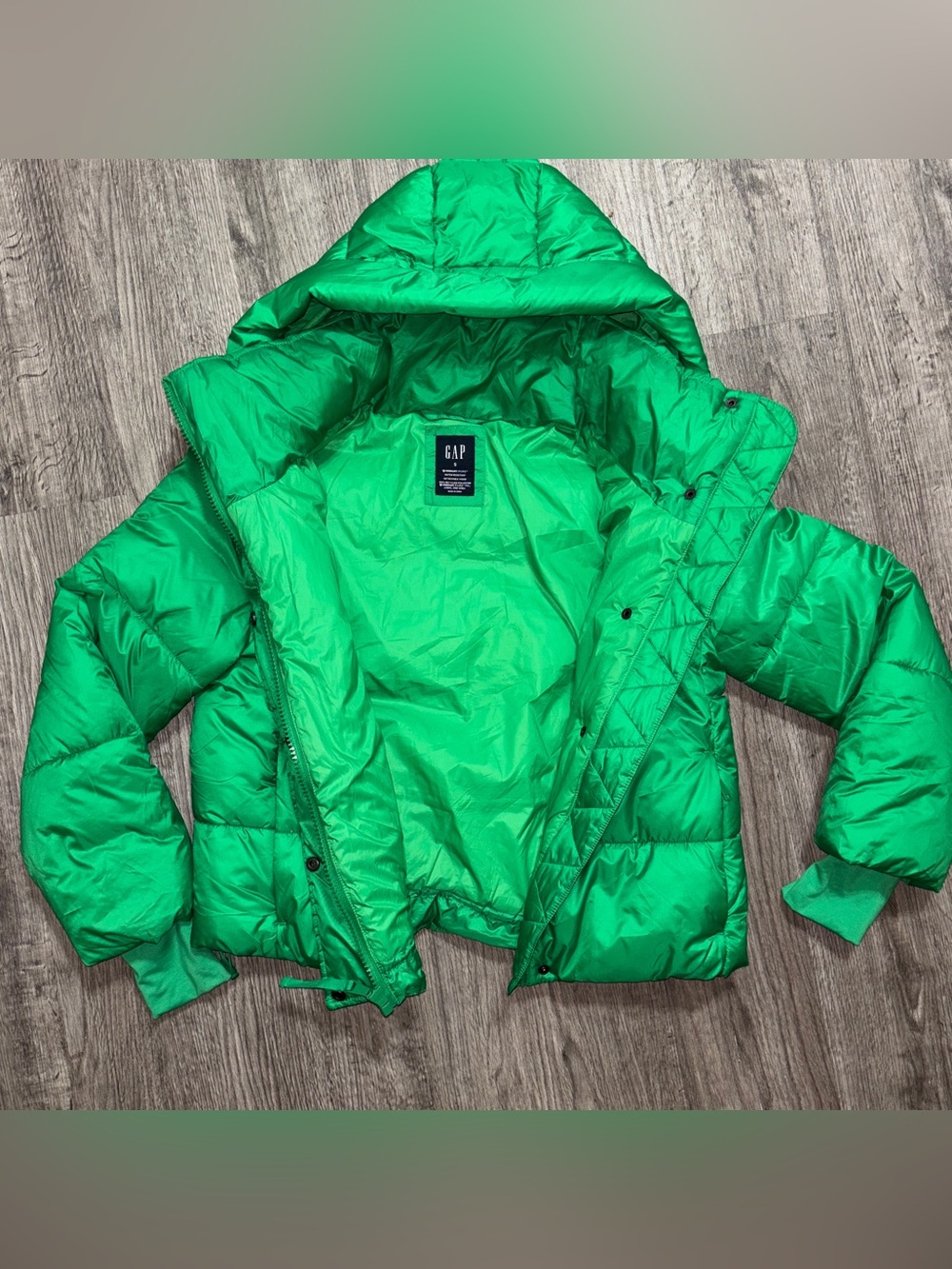 GAP Women’s Big Puff Crop Green PrimaLoft Puffer Jacket Size S